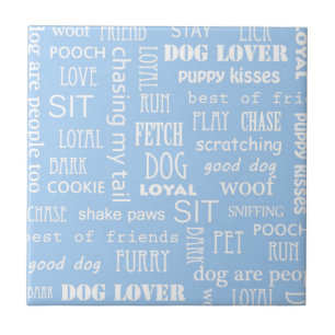 Carreau Saying Amoureux des chiens bleu