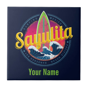 Carreau Sayulita Mexique Surfer Vintage vague coucher de s