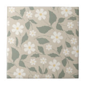 Carreau Scandi Moderne Daisy Floral Beige Doux & Vert (Devant)