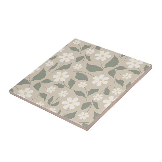Carreau Scandi Moderne Daisy Floral Beige Doux & Vert (Côté)