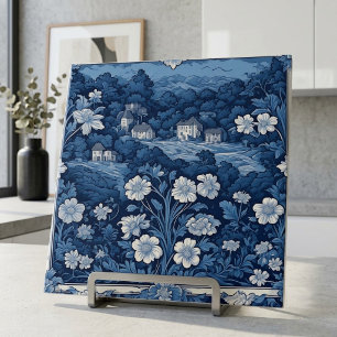 Carreau Scène botanique florale française bleue Toile De J