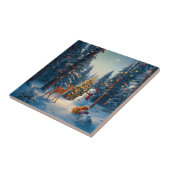 Carreau Scene d'arbre de Noël Cute Deer Fawn Snowman (Côté)