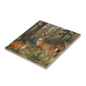 Carreau Scène de cabane forestière avec cerf et renard (Côté)