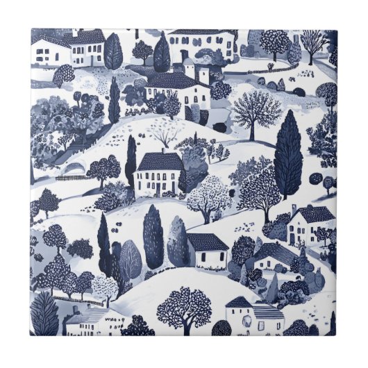 Carreau Scène de campagne en toile bleue (Devant)