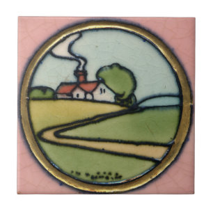 Carreau Scène de chalet de l'ère de l'artisanat vintage