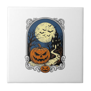 Carreau Scène de citrouille hantée Art vectoriel Halloween