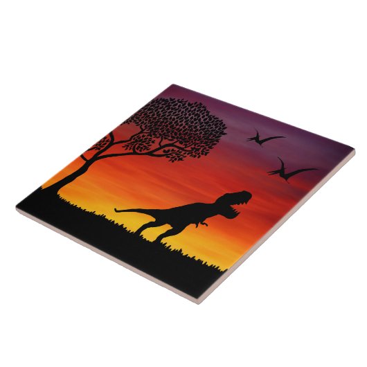 Carreau Scène de dinosaure de coucher du soleil (Côté)