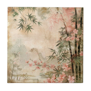 Carreau Scène de jardin de fleurs de cerisier (1)