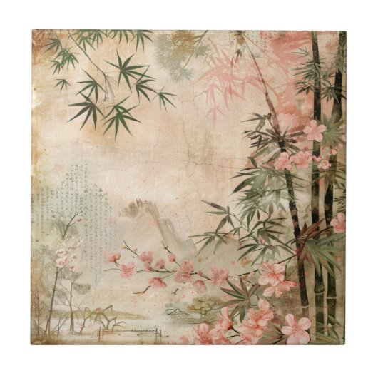 Carreau Scène de jardin de fleurs de cerisier (1) (Devant)