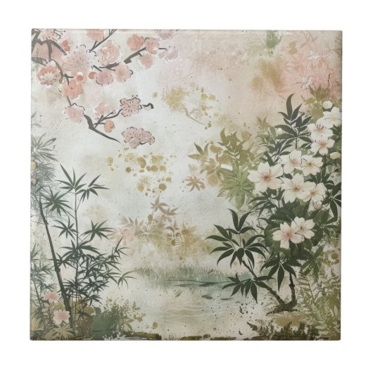 Carreau Scène de jardin de fleurs de cerisier (6) (Devant)