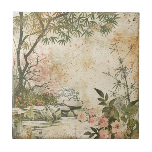 Carreau Scène de jardin de fleurs de cerisier (8) (Devant)