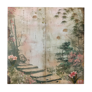 Carreau Scène de jardin de fleurs de cerisier (9)