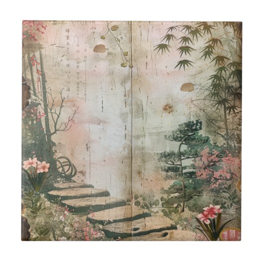 Carreau Scène de jardin de fleurs de cerisier (9) (Devant)