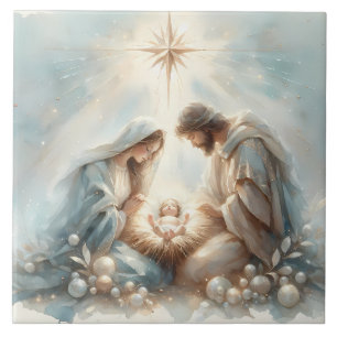Carreau Scène de la Nativité de la Sainte Famille radieuse