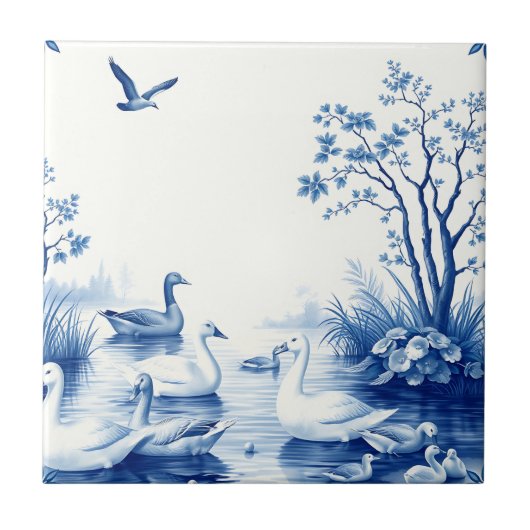 Carreau Scène de lac aux cygnes de Blue Willow (Devant)