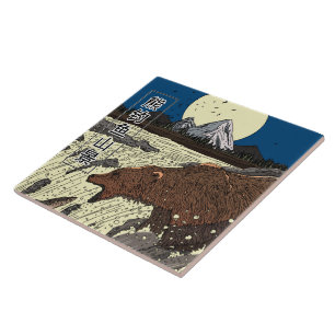 Carreau Scène de montagne de pêche à l'ours