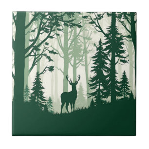 Carreau Scène de nature silhouette de forêt de cerfs