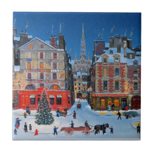 Carreau Scène de Noël vintage en plein air