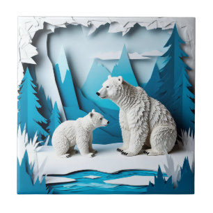 Carreau Scène de papercraft d'ours polaires dans une forêt