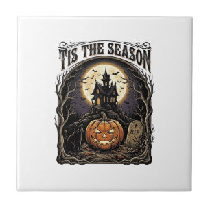 Carreau Scène de saison vintage citrouille chat Halloween