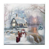 Carreau Scène d'hiver de Noël de scintillement (Devant)