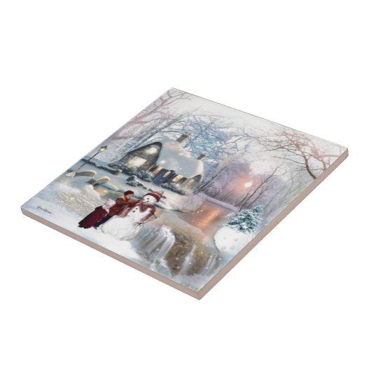 Carreau Scène d'hiver de Noël de scintillement (Côté)