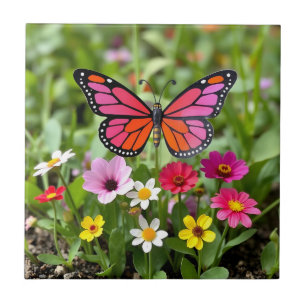 Carreau Scène vibrante de jardin avec papillon monarque
