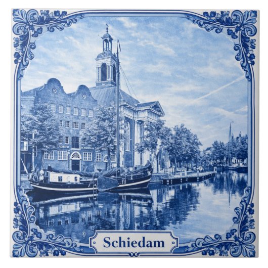 Carreau Schiedam Delft Blue style ceramic tile (Devant)