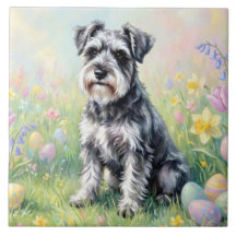 Schnauzer fantaisiste avec œufs de Pâques