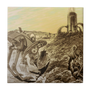 Carreau Science-fiction vintage aliens construction de pla