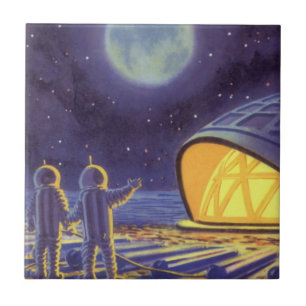 Carreau Science-fiction vintage Aliens sur la Lune de la p