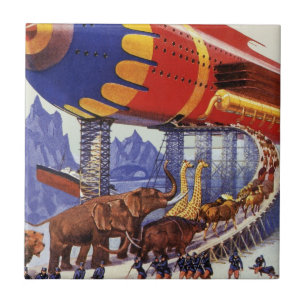 Carreau Science-fiction vintage, animaux sauvages de l'arc