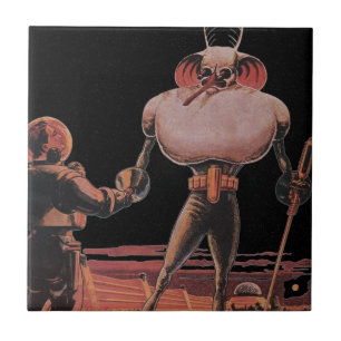 Carreau Science-fiction vintage Astronaute Serrer la main