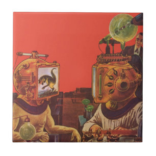Carreau Science-fiction vintage, casques Alien Steam Punk