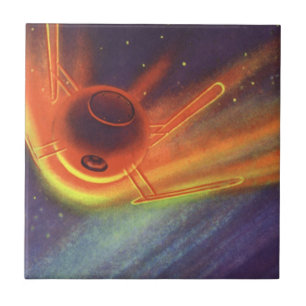 Carreau Science-fiction vintage, fusée lumineuse dans l'es