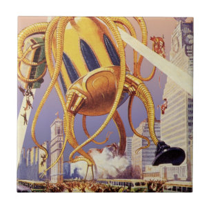 Carreau Science-fiction vintage Invasion de guerre Alien O