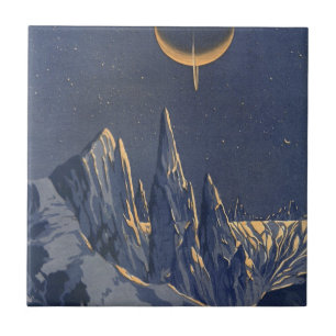 Carreau Science-fiction vintage, planète enneigée au clair