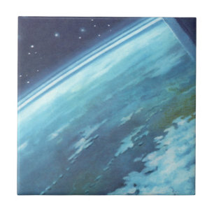 Carreau Science-fiction vintage, Terre la nuit avec des ét