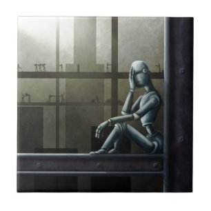 Carreau scifi averti de robot d'individu