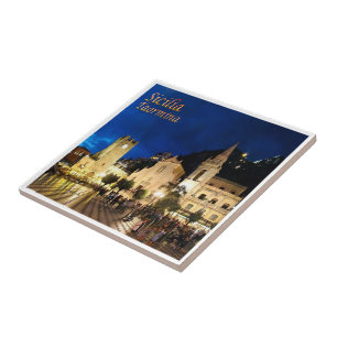 Carreau SCL061 TAORMINA de nuit, Sicile, Italie,