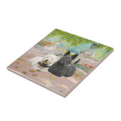 Carreau Scottie et Westie dans un jardin (Côté)