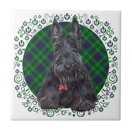 Carreau Scottish terrier on tartan (Devant)