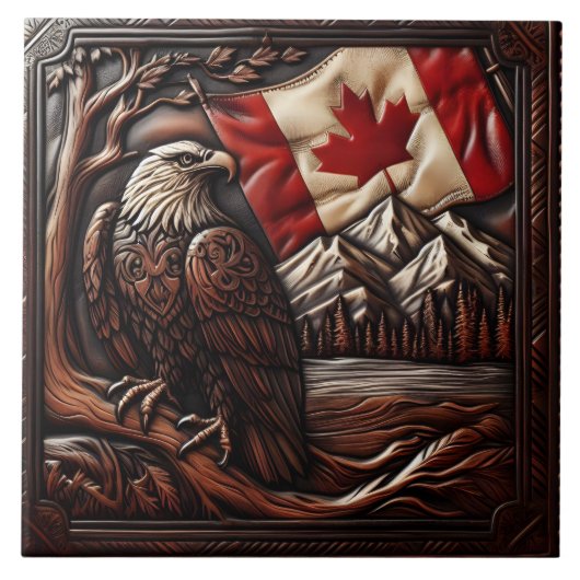Carreau Sculpture canadienne d'aide à l'aigle avec drapeau (Devant)