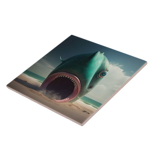 Carreau Sculpture de requin sur la plage (Côté)