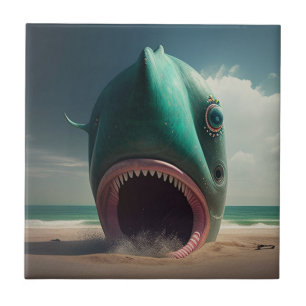 Carreau Sculpture de requin sur la plage