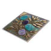 Carreau Sculpture florale en turquoise, or et violet (Côté)