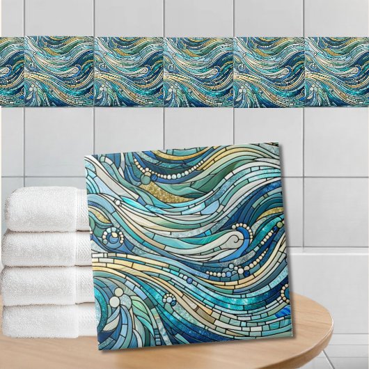 Carreau Sea of Waves Teal Mosaic Fine Art