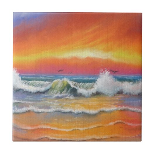 Carreau Sea Sunset Ceramic Tile Waves (Devant)