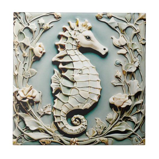 Carreau Seahorse Art Nouveau Faux Relief Face à la Monnaie (Devant)