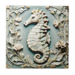 Carreau Seahorse Art Nouveau Faux Relief Face à la Monnaie<br><div class="desc">"fleurs de mer Art nouveau",  "créature d'hippocampe sous-marine",  "animaux marins de mer océaniques",  "faux relief carreaux de céramique",  "eau blanche à la menthe",  "pastel turquoise turquoise",  "vie de rivage vintage",  "animal marin floral",  "beau vert sauge clair",  "côte d'or antique"</div>